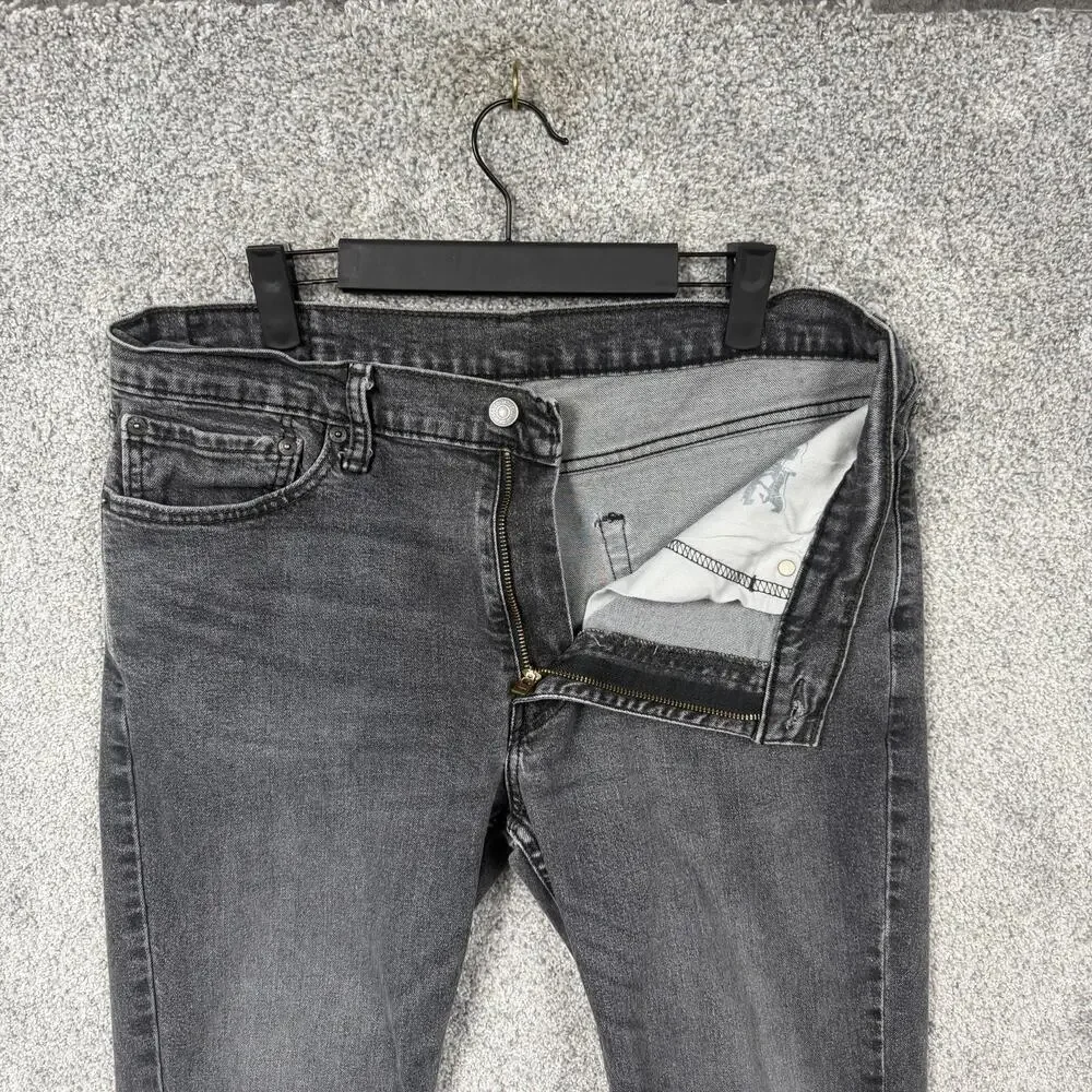 Levis Jeans Mens 36x29.5 Gray Slim Tapered Stretch Denim Charcoal Wash Classic